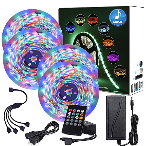 

65ft 4x5 Meter Music Synchronous Happy Multicolour Light Strip 2835 RGB Waterproof LED Flexible Light Strip with 20 key IR Controller Optional with Adapter Kit DC12V