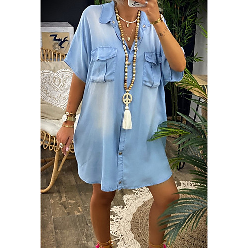 

Women's A-Line Dress Knee Length Dress - 3/4 Length Sleeve Solid Color Summer Casual 2020 Blue S M L XL XXL XXXL