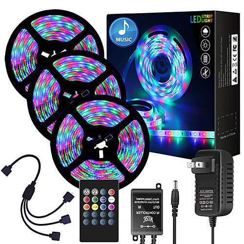 

49ft 3 x 5 Meter Music Synchronous Happy Multicolour Light Strip 2835 RGB LED Flexible Light Strip with 20 key IR Controller Optional with Adapter Kit DC12V