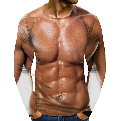 

Men's T shirt Graphic Muscle Plus Size Print Long Sleeve Daily Tops Streetwear Exaggerated Rainbow