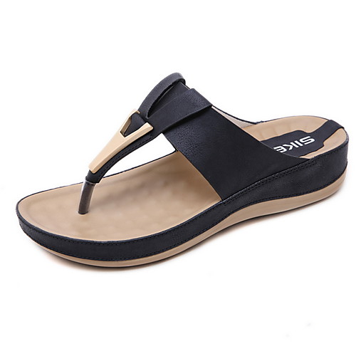 

Women's Slippers & Flip-Flops Summer Wedge Heel Round Toe Daily PU Almond / Black