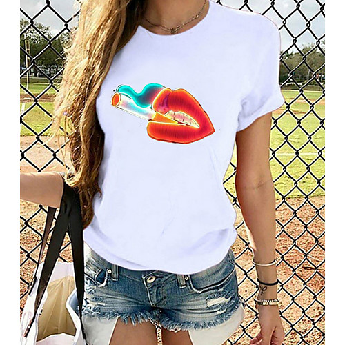 

Women's T-shirt Graphic Tops - Print Round Neck Basic Daily Spring Summer White XS S M L XL 2XL 3XL 4XL