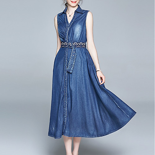 

Women's A-Line Dress Midi Dress - Sleeveless Solid Color Summer Casual 2020 Blue M L XL XXL