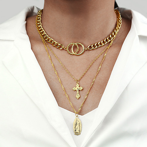 

Women's Pendant Necklace Necklace Layered Necklace Stacking Stackable Cross Statement Vintage Punk Trendy Chrome Gold 57 cm Necklace Jewelry 1pc For Party Evening Formal Street Beach Festival