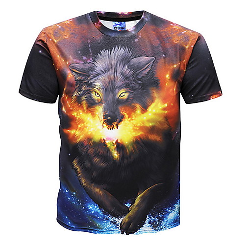 

Men's T shirt Graphic Animal Print Short Sleeve Daily Tops Basic Brown