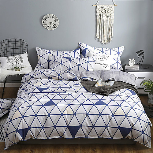 

4 Piece Duvet Cover Triangle Lines Duvet Cover Set Hotel Bedding Sets Comforter Cover with Soft Lightweight Microfiber 1 Duvet Cover,1 Sheet Cover and 2 Pillowcases