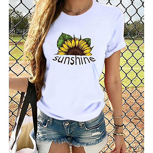 

Women's Tops Graphic T-shirt - Print Round Neck Basic Daily Spring Summer White XS S M L XL 2XL 3XL 4XL