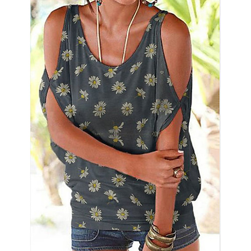 

Women's T-shirt Floral Daisy Tops - Print V Neck Daily Dark Gray S M L XL 2XL 3XL