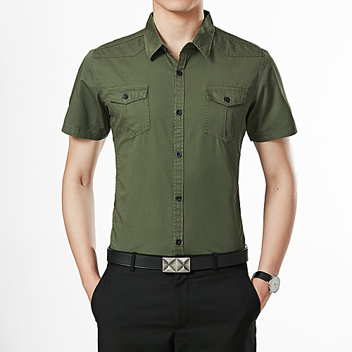 

Men's Solid Colored Shirt Military Daily Army Green / Khaki / Navy Blue