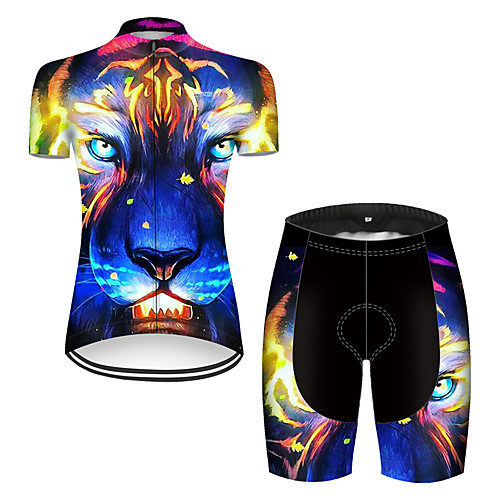 

21Grams Women's Short Sleeve Cycling Jersey with Shorts Nylon Polyester Black / Blue Gradient Animal Lion Bike Clothing Suit Breathable 3D Pad Quick Dry Ultraviolet Resistant Reflective Strips Sports
