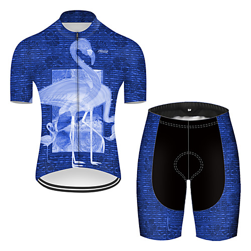 

21Grams Men's Short Sleeve Cycling Jersey with Shorts Nylon Polyester Black / Blue Stripes Flamingo Animal Bike Clothing Suit Breathable 3D Pad Quick Dry Ultraviolet Resistant Reflective Strips Sports