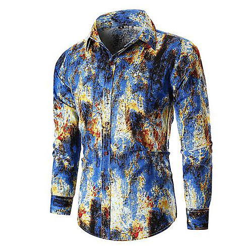 

Men's Shirt Floral Long Sleeve Tops Blue Red