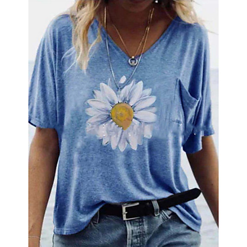 

Women's Tops Geometric T-shirt V Neck Daily Summer Blue Purple Green Gray S M L XL 2XL 3XL