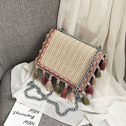 

Women's Tassel Straw / PU Crossbody Bag White / Khaki