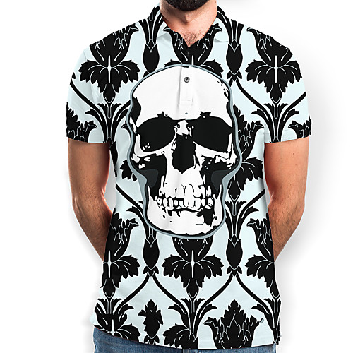 

Men's Graphic Skull Print Polo Basic Daily Black