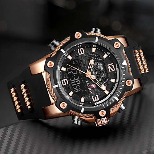 

Men's Sport Watch Quartz Modern Style Stylish Rubber Water Resistant / Waterproof Calendar / date / day Noctilucent Analog Analog - Digital Outdoor Steampunk - Black / Silver BlackGloden Black