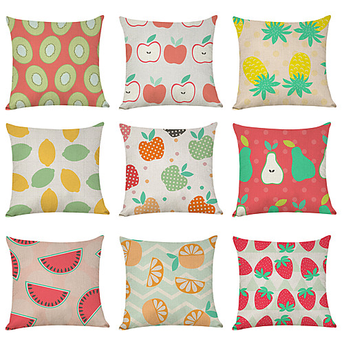 

9 pcs Linen Pillow Cover, Food Fruit Casual Modern Square Traditional Classic