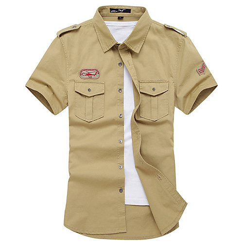 

Men's Graphic Solid Colored Shirt Basic Street chic Military Daily White / Black / Army Green / Khaki / Royal Blue