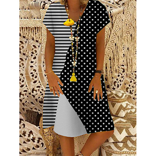 

Women's A-Line Dress Knee Length Dress - Short Sleeves Polka Dot Stripes Summer V Neck Casual Boho Daily Vacation 2020 Black M L XL XXL XXXL