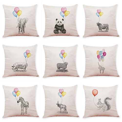 

9 pcs Linen Pillow Cover, Animal Modern Leisure Square Traditional Classic