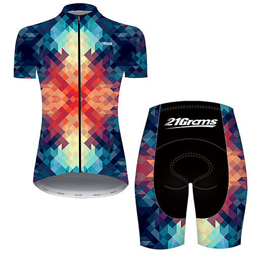 

21Grams Women's Short Sleeve Cycling Jersey with Shorts Black / Blue Bike Breathable Sports Patterned Mountain Bike MTB Road Bike Cycling Clothing Apparel / Stretchy