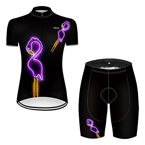 

21Grams Women's Short Sleeve Cycling Jersey with Shorts Nylon Polyester Black / Yellow Flamingo Animal Funny Bike Clothing Suit Breathable 3D Pad Quick Dry Ultraviolet Resistant Reflective Strips