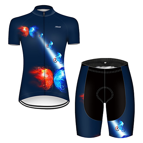 

21Grams Women's Short Sleeve Cycling Jersey with Shorts Nylon Polyester RedBlue Butterfly Gradient Bike Clothing Suit Breathable 3D Pad Quick Dry Ultraviolet Resistant Reflective Strips Sports