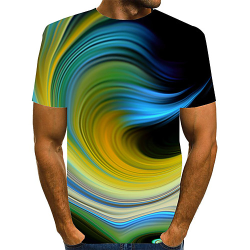 

Men's Geometric Graphic Print T-shirt Street chic Exaggerated Daily Going out Rainbow