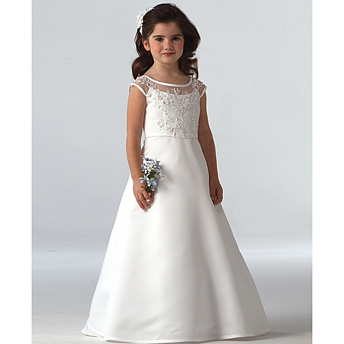 

A-Line Floor Length Party / Wedding Flower Girl Dresses - Lace Sleeveless Jewel Neck with Beading