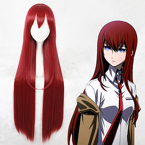 

Cosplay Wig Makise Kurisu Straight Cosplay Asymmetrical With Bangs Wig Very Long Red Synthetic Hair 40 inch Women's Anime Cosplay Classic Red