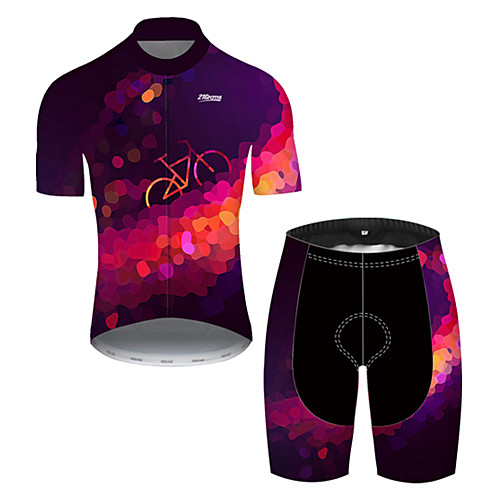 

21Grams Men's Short Sleeve Cycling Jersey with Shorts Nylon Polyester Violet Polka Dot Gradient Bike Clothing Suit Breathable 3D Pad Quick Dry Ultraviolet Resistant Reflective Strips Sports Polka Dot