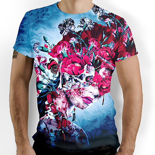 

Men's Floral Graphic Print T-shirt Basic Daily Blue