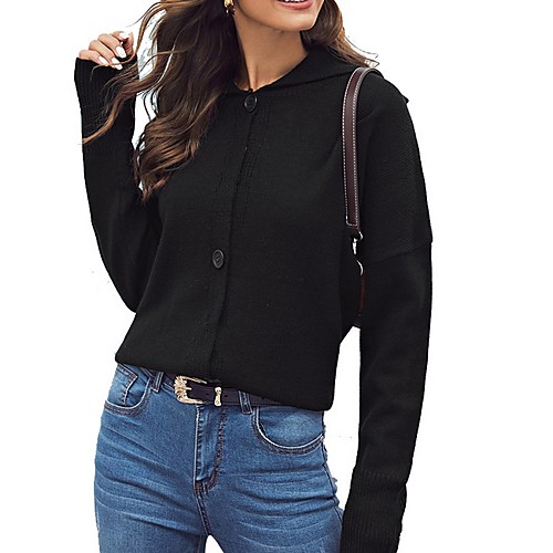 

Women's Solid Colored Long Sleeve Cardigan Sweater Jumper, Crew Neck Black XS / S / M