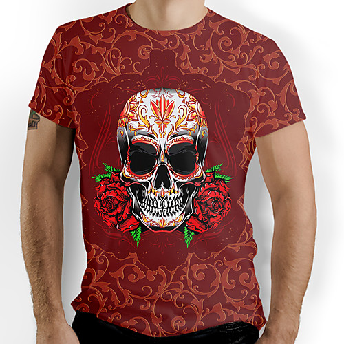 

Men's Graphic Skull Print T-shirt Basic Daily Red