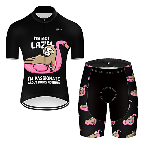 

21Grams Men's Short Sleeve Cycling Jersey with Shorts Nylon Polyester Black / Red Flamingo Animal Sloth Bike Clothing Suit Breathable 3D Pad Quick Dry Ultraviolet Resistant Reflective Strips Sports