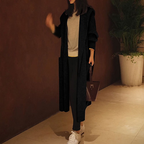 

Women's Trench Coat Daily Long Solid Colored Black / Gray S / M / L