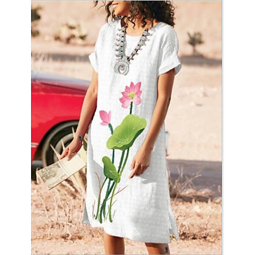 

Women's A-Line Dress Knee Length Dress - Short Sleeves Print Summer Casual Chinoiserie 2020 White Black Red Gray S M L XL XXL XXXL XXXXL XXXXXL