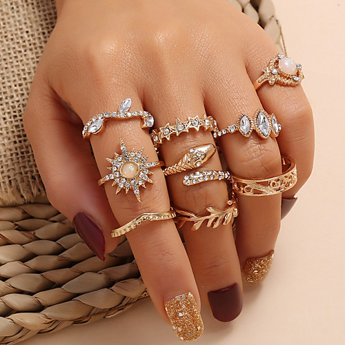 

Women's Ring 9pcs Gold Rhinestone Alloy Irregular Classic Elegant Trendy Wedding Birthday Jewelry Classic Snake Star