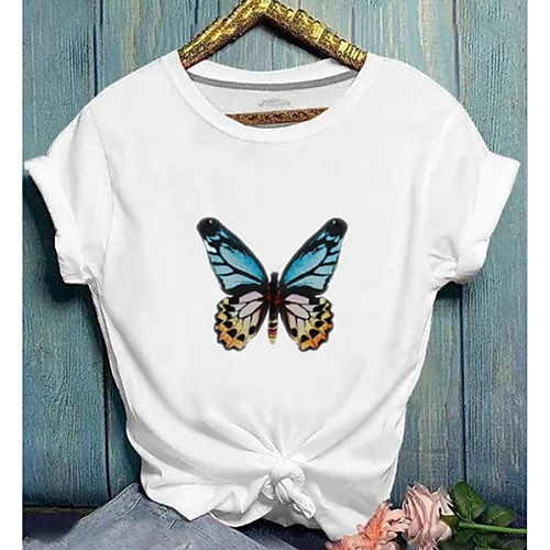 

Women's Tops Graphic T-shirt Round Neck Daily White Black Gray M L XL 2XL 3XL