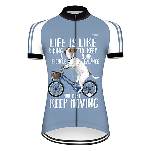 

21Grams Women's Short Sleeve Cycling Jersey Nylon Polyester Blue / White Dog Animal Funny Bike Jersey Top Mountain Bike MTB Road Bike Cycling Breathable Quick Dry Ultraviolet Resistant Sports