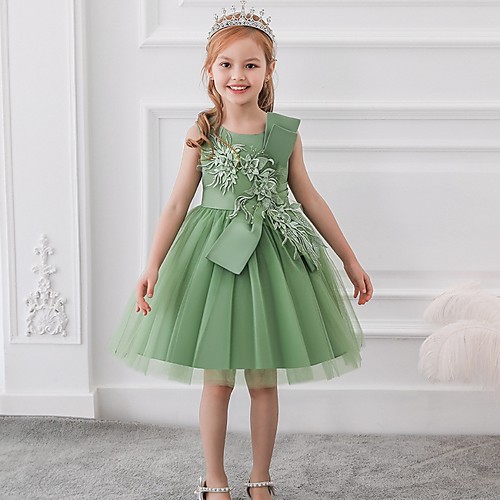 

Princess / Ball Gown Knee Length Wedding / Party Flower Girl Dresses - Satin / Tulle Sleeveless Jewel Neck with Bow(s) / Appliques