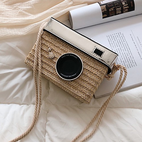 

Women's Zipper Straw Crossbody Bag Solid Color Khaki / Brown