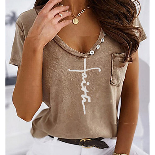 

Women's T-shirt Graphic Tops V Neck Daily Summer White Khaki Gray S M L XL 2XL 3XL