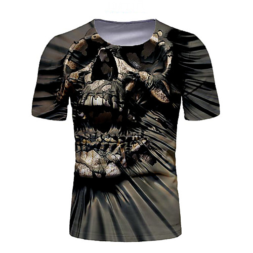 

Men's T shirt Graphic Optical Illusion Skull Print Short Sleeve Daily Tops Black