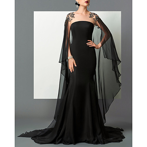 

Mermaid / Trumpet Elegant Empire Engagement Formal Evening Dress Strapless Sleeveless Sweep / Brush Train Chiffon with Sleek 2020