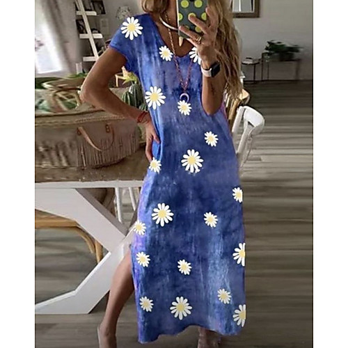 

Women's A-Line Dress Maxi long Dress - Short Sleeves Floral Summer Casual 2020 Black Blue Purple Red S M L XL XXL XXXL