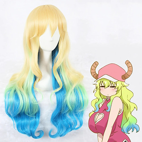 

Cosplay Wig Lucoa Kobayashi Maid Dragon Curly Wavy Cosplay Asymmetrical With Bangs Wig Very Long Yellow Synthetic Hair 32 inch Women's Anime Cosplay Women Mixed Color