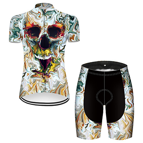 

21Grams Women's Short Sleeve Cycling Jersey with Shorts Nylon Polyester Black / Blue 3D Novelty Skull Bike Clothing Suit Breathable 3D Pad Quick Dry Ultraviolet Resistant Reflective Strips Sports 3D
