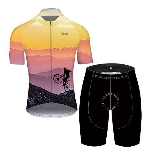 

21Grams Men's Short Sleeve Cycling Jersey with Shorts Nylon Polyester Red / Yellow 3D Gradient Bike Clothing Suit Breathable 3D Pad Quick Dry Ultraviolet Resistant Reflective Strips Sports 3D