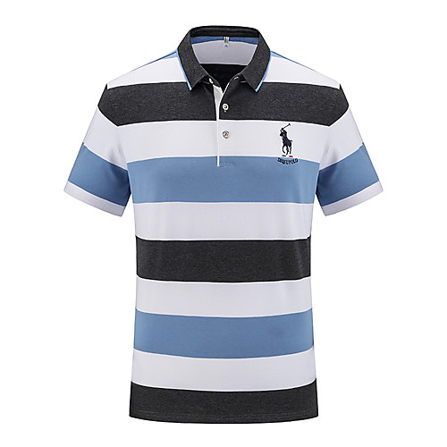 

Men's Striped Embroidered Polo Daily Work Blue / Yellow / Green